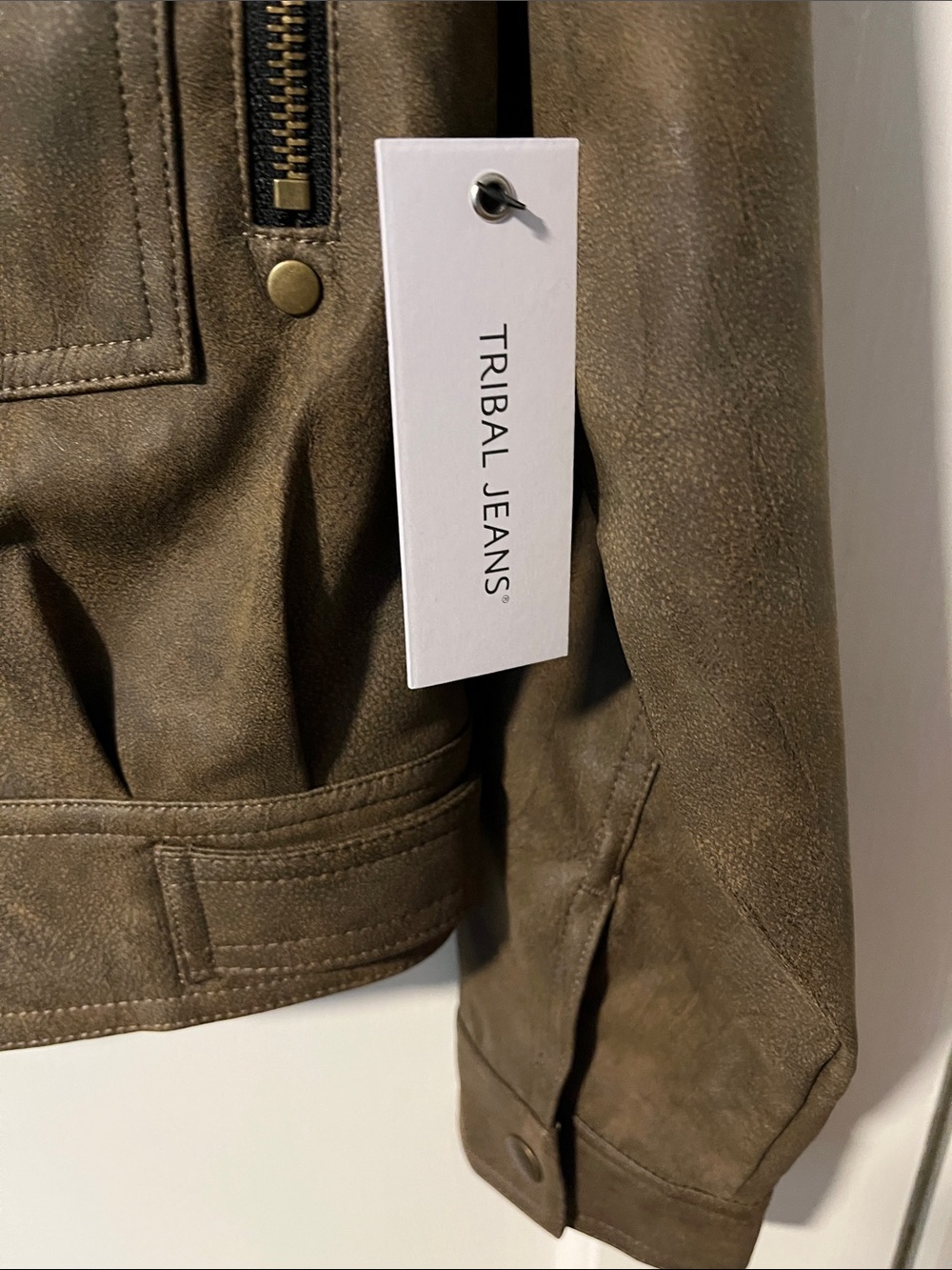 Tribal Olive Brown Leather Jacket - Picture 3 of 4